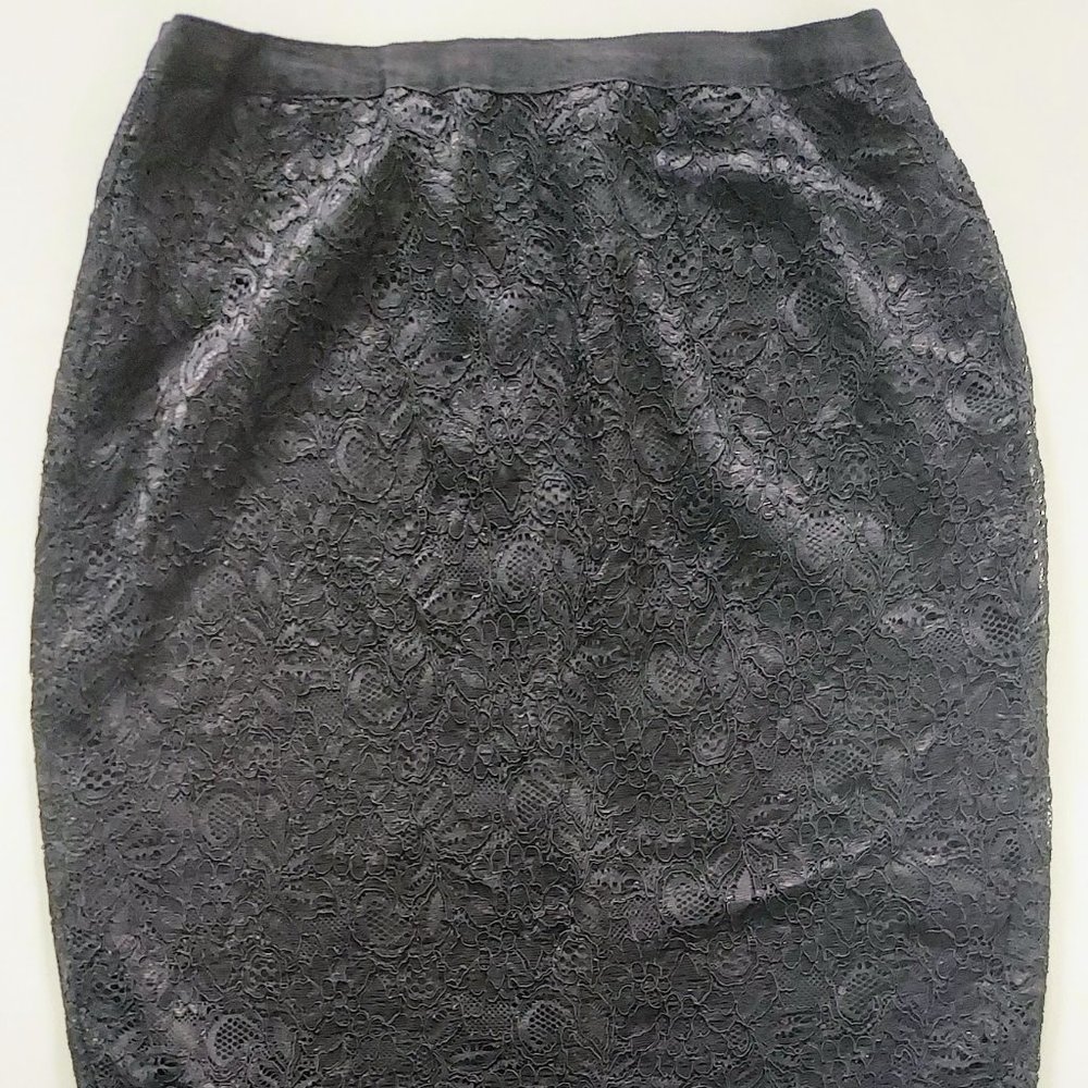 NY & Company Mid Length Lace Pencil Skirt Black Size 10 Lined